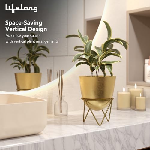 Image of Lifelong Metal Plant Stand Indoor Planter Pot with Stand, Decorative Plant Holder for Living Room Bedroom Office, Minimalist Home Decor, Small Flower Pot Stand for Tabletop Indoor Plants