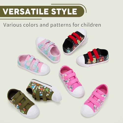 Toddler Boys Girls Canvas Sneakers, Kids Classic Low Top Dual Hook and Loops Walking Shoes with Adorable Patterns, Dinosaur, Size 10 — view 6