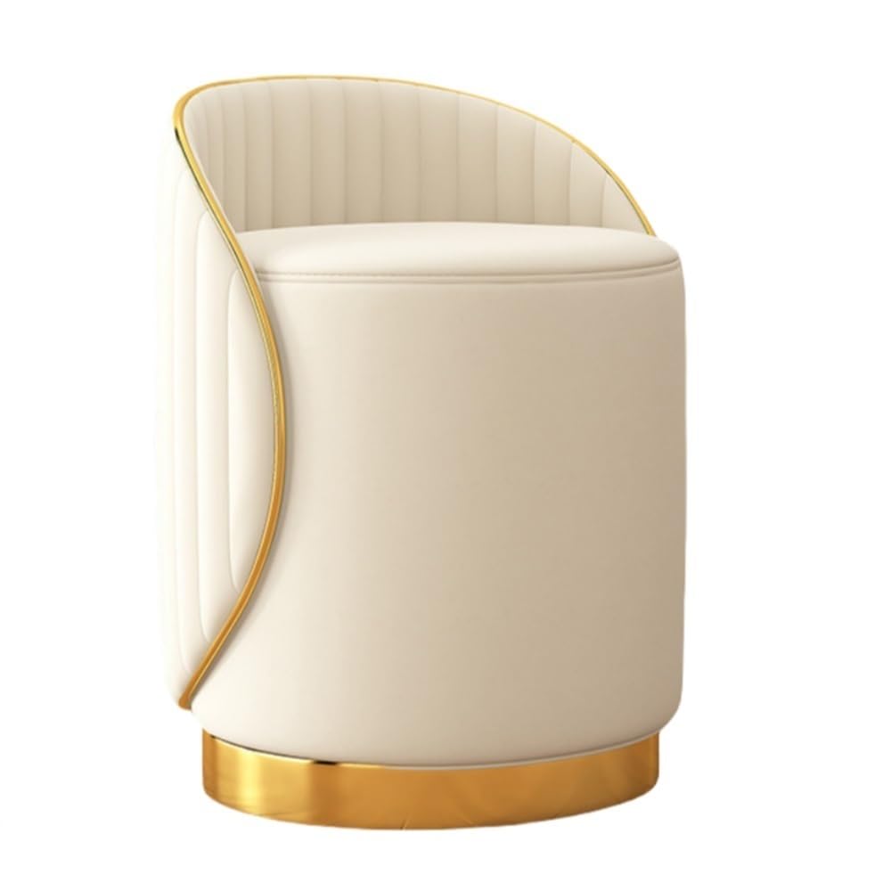 Wasdfzxc Vanity Chair, Modern White Round Upholstered Stool with Backrest, Soft Sitting Stool for Bedroom, Living Room