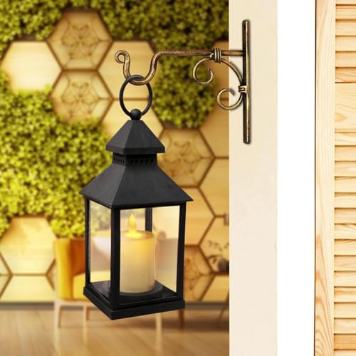 Image of Vintage LED Lantern Light with Flickering Candle, Battery Operated Hanging Lamp, Antique Glass Lantern for Home Decor, Diwali Decoration Lights, Table & Wall Hanging Lamp Black vivinin (Set 1)