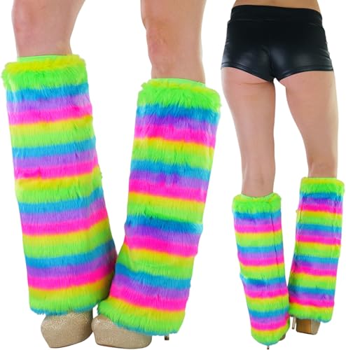 Image of ToBeInStyle Women's Faux Vibrant Fur Retro Daring 60' Inspired Ravewear Knee High Leg Warmers
