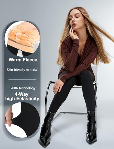 Image of KBVOT Fleece Lined Tights Women Sheer Warm Pantyhose Leggings Fake Translucent Thermal Winter Thick Tights for Dresses