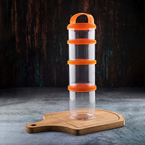 Image of GROB StackIt 4-Layer Stackable Snack Container with Handle | Airtight Food Storage Jar | Multipurpose Dry Fruit, Biscuit & Namkeen Box | BPA Free Plastic | Travel & Kitchen Storage (Pack 1)