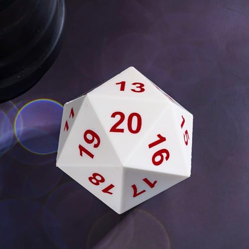 Image of Large D20 Foam DND Dice, Jumbo 80mm Spindown D&D RPG 20 Sided Dice with Drawstring Bag for Role Playing Games (White )