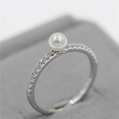 Uloveido Women's 925 Sterling Silver Half Eternity Band Simulated Pearl Solitaire Accent Stack Anniversary Ring for Women1.2g WE2484