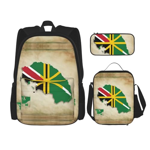 nanger Commonwealth Of Dominica Flag Map Print 3-Piece Set Backpack, Lunch Bag And Pencil Case, For Travel, College, And Daily Use