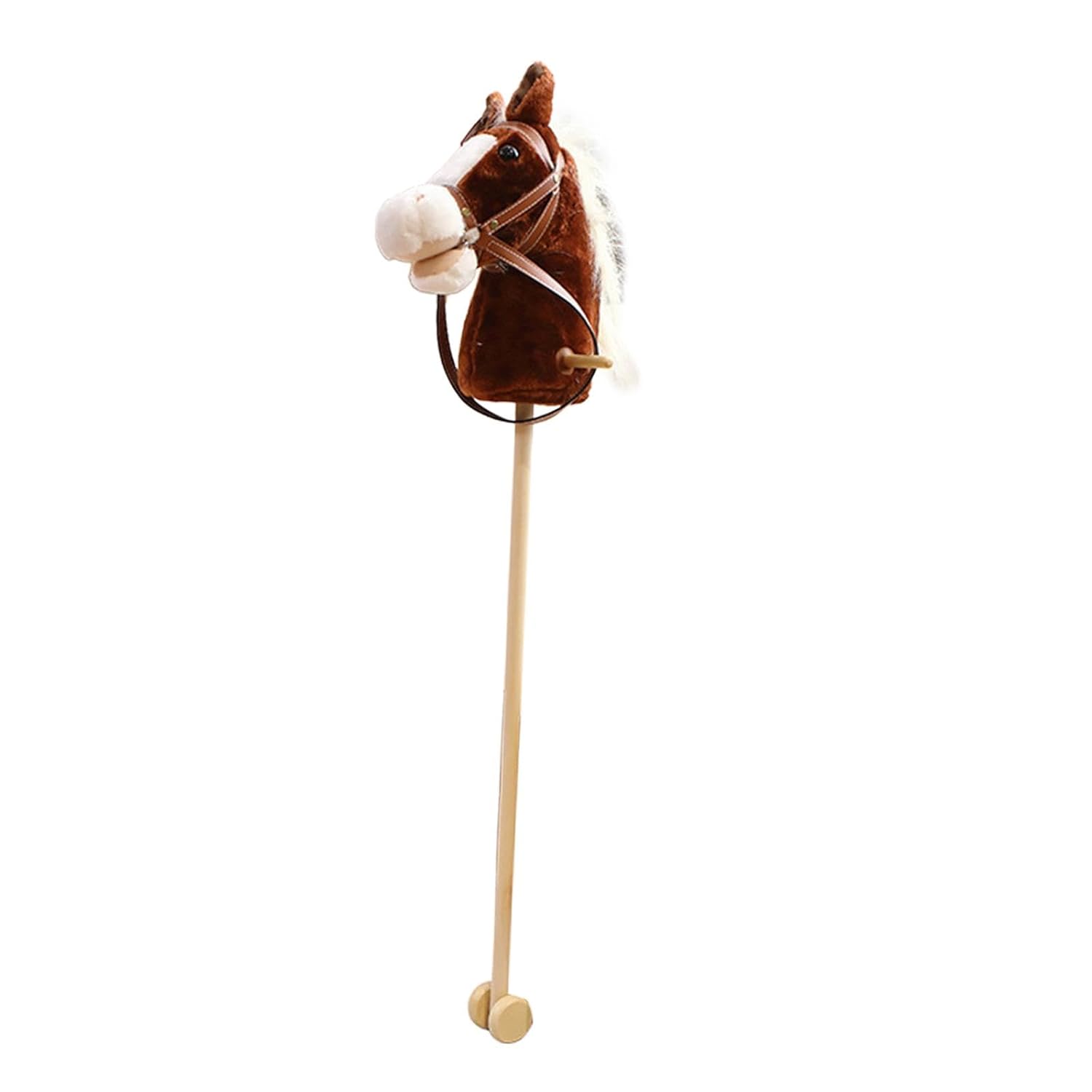 Generic Handmade Wooden Horse Stick Toy with Interactive Neighing Sounds, Coffee with Wheels