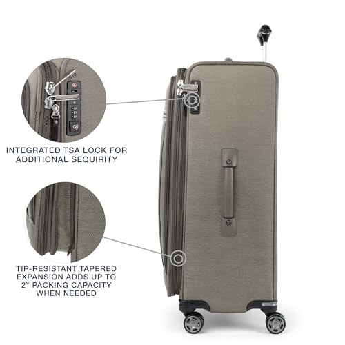 Image of Travelpro Platinum Elite Softside Expandable Checked Luggage, 8 Wheel Spinner Large Suitcase, TSA Lock, Men and Women, Metallic Sand, Checked Large 29-Inch
