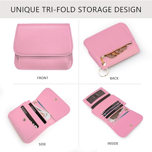 Image of Keychain Wallet for Women,RFID Wristlet Wallet with Beaded Strap | Tri-Fold Design,6 Card Slots,ID Window,Zipper Coin Pocket,Lightweight Carry