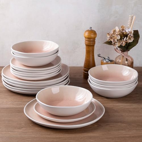 Image of AmorArc Ceramic Dinnerware Sets,Handmade Reactive Glaze Stoneware Plates and Bowls Sets,Highly Scratch Resistant | Dishwasher & Microwave Safe Dishes Set,Service for 4 (12pc)