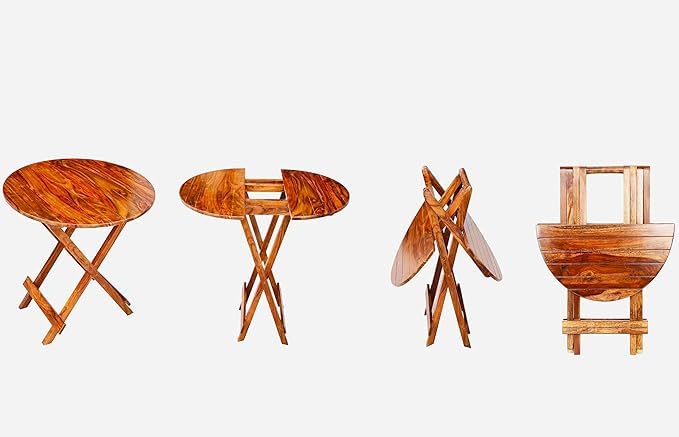 Image of WELL KNOWN Patio Foldable Coffee /Tea Center Table, Outdoor Wooden Round Portable Folding Picnic Camping, Dining Table for Balcony Living Room, Garden Bistro Side Table, Natural Brown Finish-Set of 2