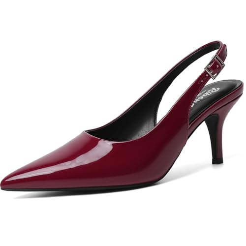Top 10 Best Shoes for Wedding Guest: Style & Comfort 13 RIBONGZ Slingback Heels for Women Burgundy Kitten Heels Closed Pointed Toe Ankle Strap Low Maroon Heeled Sexy Pumps Wedding Bride Guest Party Evening Prom Formal Herls Dressy Shoes 7.5