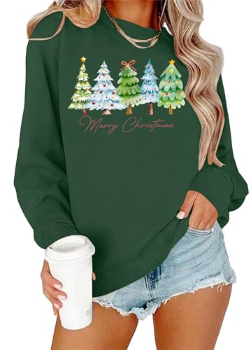 Image of PECHAR Christmas Tree Sweatshirts Women Pine Tree Print Shirts Nature Lover Gift Casual Tee Long Sleeve Xmas Pullover
