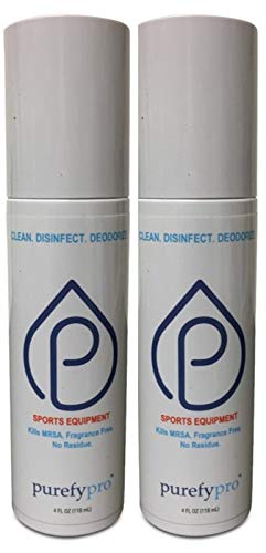 Purefypro Sports Equipment Disinfectant Spray - (4oz, 2pk) Kills 99.9999% MRSA, HIV, Virus and Fungi. No Rinse, No Residue. Great For Sports Pads, Yoga Mats, Shoes, Boxing Gloves and Gym Equipment