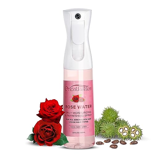 Orientfashion Moisturizing Refreshing Spray for Locs- Rose Water Hair Scalp Moisturizer, Castor Oil- Natural Loc Care and Maintenance (Rose, 10 Fl oz)