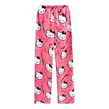 MIMLoweiss Anime Pajama Pants for Women Girls Cute Flannel Pajamas Casual Sleeping Pants Rose Red Medium