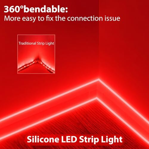 Image of Red Neon LED Strip Light 5 Meter with Adapter | Flexible IP65 Waterproof Silicone Rope Light for Indoor and Outdoor Bedroom, Ceiling, Gaming Room, Party Decoration