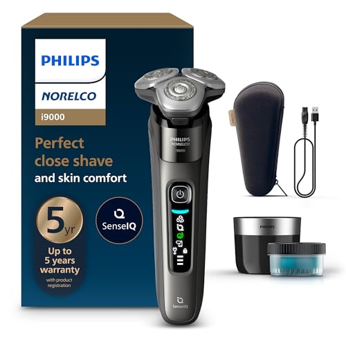 Philips Norelco Shaver i9000, Wet & Dry Electric Shaver, Dark Slate, SenseIQ Technology, Triple Lift & Cut System, 360 Rotating Dual SteelPrecision Precision Blades, Quick Clean Pod, X9002/82
