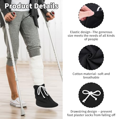 Prasacco Cast Sock Cover for Foot Cast Toe Cover Socks Leg Cast Cover Below the Knee Adjustable Drawstring Cast Protector Washable Cast Sleeve for Men Women Foot Leg Ankle Proof Black - Image 3