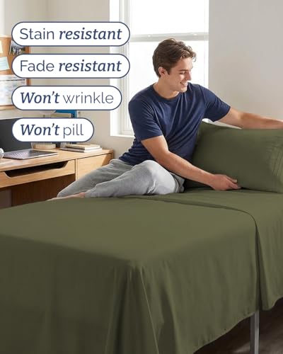 Image of Twin XL 4 Piece Sheet Set - College Dorm Room Essentials - Sage Green | Ultra Soft Dorm Bedding Set, 8 inch to 16 inch Inch Deep Pockets, 1 Flat & 1 Fitted Sheet & 2 Pillowcases, Wrinkle & Fade Free