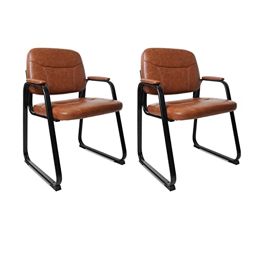 Image of CLATINA Leather Guest Chair with Padded Arm Rest for Reception Meeting Conference and Waiting Room Side Office Home Black with Sled Base 2 Pack