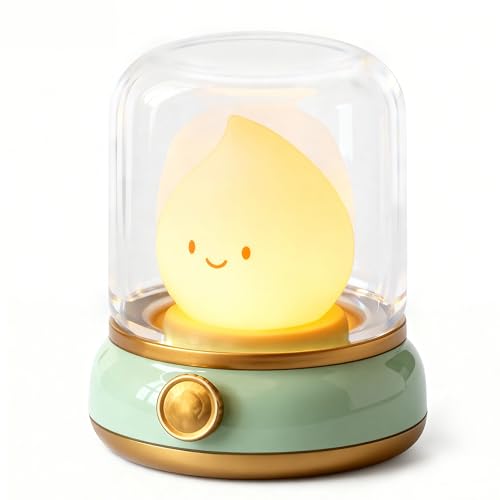Image of BANDIANCY Cute Smiley Lamp, Portable LED Night Light for Bedroom, Camping | Rechargeable, Dimmable, Candle Flame Light, Desk Decor & Gifts