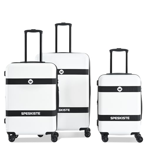 Speskiste 3-Piece Expandable Hardcase Luggage Set (20/24/28) with Wheels and TSA Lock - White