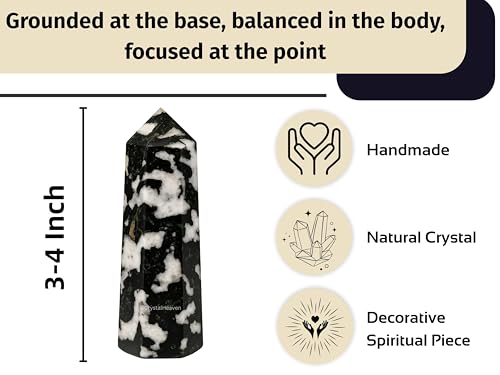 Image of Certified Black and White Tourmaline Crystal Tower Obelisk Point For Chakra, Healing And Balancing - Aaa Grade Original Certified Gemstone Agate For Reiki Meditation Yoga Spiritual (3-4 Inches)