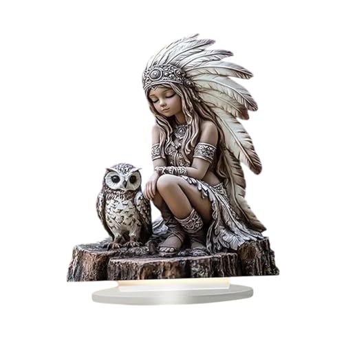 Sharplace Sharplace 2D Statue de Hibou de Fille Indienne, Sculpture de Collection 2D, Figurine...