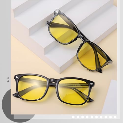 Image of Polarized Sunglasses for Women Men Night Vision Glasses Anti Glare | Yellow Anti Glare UV400 Lens, Lightweight Square Frame, for Day Night Use, Driving, Fishing, Cycling, Traveling