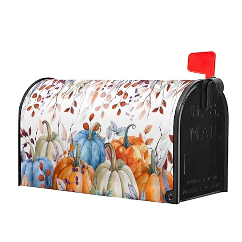 Image of Fall Mailbox Covers Magnetic Standard Size 21x18 Inch Autumn Pumpkins Blue Watercolor Eucalyptus Leaves Mail Box Cover Thanksgiving Harvest Letter Covers Decor Post Box Wraps for Outdoor Garden Yard