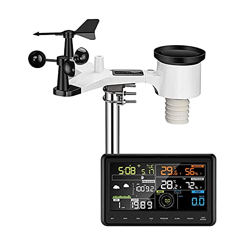 JIXIN Stazione Meteorologica - Previsioni Meteorologiche Digitali con Schermo, Pluviometro, Anemometro, Energia Solare