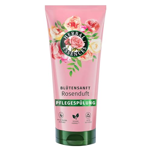 Herbal Essences Blütensanft Pflegespülung mit Rosenduft 250ml. Von stumpfem Haar zu seidig glänzendem Haare, Mit Rosenessenz, Inhaltsstoffe natürlichen Ursprungs, Vegan