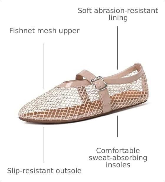 Image of vivianly Mesh Ballet Flats Shoes for Women Flats Comfortable Dressy Round Toe Mesh Flats Fishnet Mary Jane Flats for Events Party Leisure