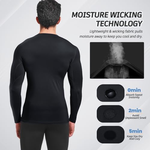 MeetHoo Kompressionsshirt Herren Rash Guard UPF50+ UV Shirt Langarm Funktionsshirt Schnelltrocknendes Laufshirt Atmungsaktiv Männer Sportshirt für Fitness 6