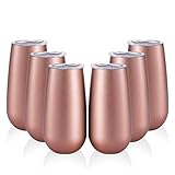 6 Pack Wine Tumbler with Lids and Straws Stainless Steel Double Insulated Stemless Champagne Cocktail Cups,Unbreakable Wine Glasses for Hot or Cold Drinks,6 OZ