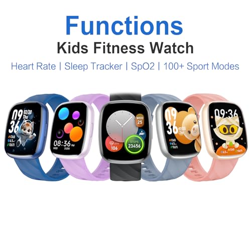 CATGIFF Fitness Tracker Montre Enfant Connectée ou Non Connectée, Montre Intelligente avec 100+ Modes de Sport, Podomètre, Moniteur de Sommeil, 1.75" Smartwatch, Cadeau Ado Garçon Fille 5-16 Ans Noir – Image 3