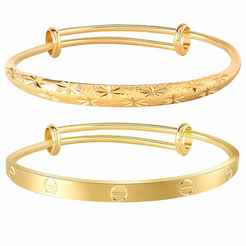 Winas Gold Plated Bangle Bracelets for Women- Adjustable Waterproof Stainless Steel Bangle Bracelets Non Tarnish, Trendy Jewelry Christmas Birthday Day Gifts