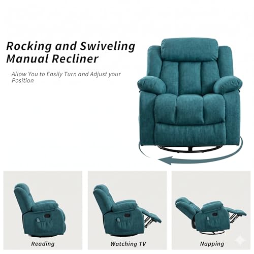 Image of Amazon Brand - Solimo Stark | Single Seater Sofa Recliner | Rocking, Revolving and Recline Manual Recliner (Velvet Teal) | 1 Year Warranty