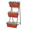 Vertical Raised Garden Bed Outdoor 3 Tiered Garden Planters Standing Elevated Planter Box with Drainage Holes for Plants Herbs Flowers Vegetables Brick Red