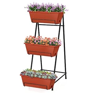 Vertical Raised Garden Bed Outdoor 3 Tiered Garden Planters Standing Elevated Planter Box with Drainage Holes for Plants Herbs Flowers Vegetables Brick Red Vertical Raised Garden Bed Outdoor 3 Tiered Garden Planters Standing Elevated Planter Box with Drainage Holes for Plants Herbs Flowers Vegetables Brick Red