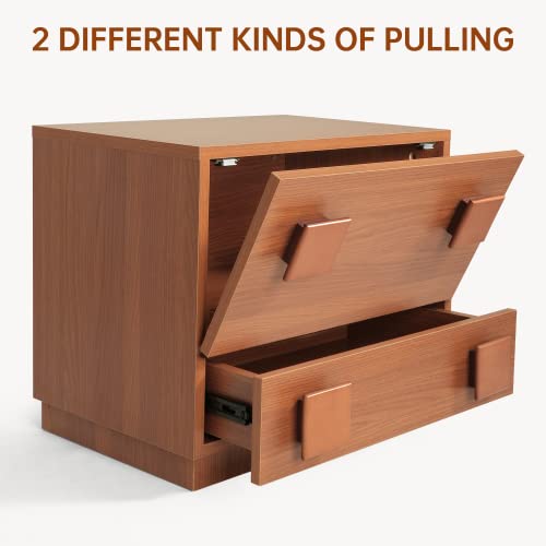 Cebihy Red Teak Nightstands Set Of 2, Wood Bedside Tables Rustic Large Nightstand With Drawer Storge Cabinet Retro End Table Sideboard Buffet Cabinet Tv Stand For Living Room Bedroom (2Pcs) #TOP5