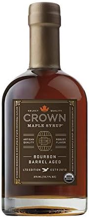 Crown Maple Bourbon Barrel Aged Organic Maple Syrup, 12.7 Fl Oz, Pancakes, Flavor Cocktails, Marinades and Sauces