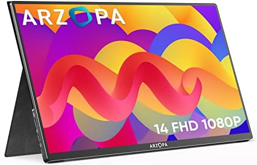 Arzopa 14“ Portable Monitor, Ultra Slim Portable Laptop Monitor FHD 1080P External Display with Dual Speakers Second Screen for Laptop PC Phone Xbox PS4/5 Switch, Smart Cover Included-A1 GAMUT Slim