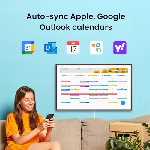 Image of Apolosign 27-inch 4K Digital Calendar & Smart Family Wall Planner, No Subscription, Calendar & Dashboard Dual-Mode System, Shared Touchscreen Display with Calendar Sync, Chore Charts & Family Scheduling Hub, Wall Mount Included (Dark Oak)