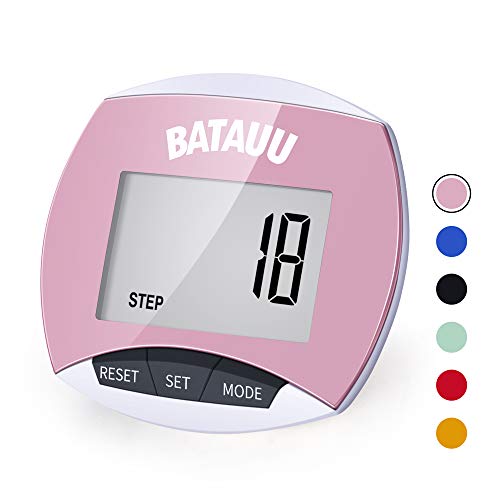 BATAUU Best Pedometer, Simply Operation Walking Running Pedometer with Calories Burned and Steps Counting (Pink)