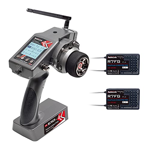 Radiolink RC6GS V3 Transmisor de Radio RC de 7 Canales con 2 receptores giroscópicos R7FG, Telemetría Tensión, 30 Modelos Almacenamiento Mando Distancia (Menú Solo en inglés)