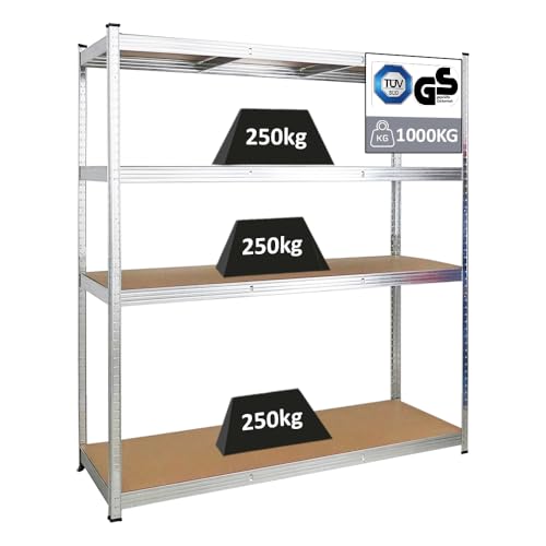 PROREGAL Scaffale per carichi pesanti TAURUS XL Certificazione Tüv/GS | AxLxP 180x160x60cm | Portata per ripiano 250kg | Zincato