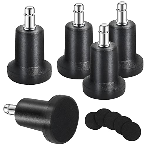 uvce Bell Glides - Ruedas giratorias de repuesto para taburete de oficina o silla a ruedas fijas fijas, perfil corto con almohadillas de fieltro autoadhesivas separadas, color negro, 5 unidades