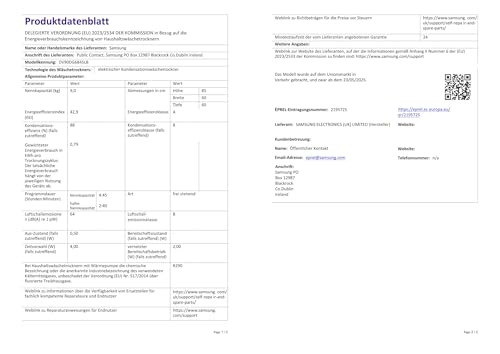 Samsung DV90DG6845LBU2 Wärmepumpentrockner DV6400D, 9 kg, EEK: A, AI Wäschetrockner mit Klartext-Display, AI Dry+ & Control, SuperSpeed, Hygiene Programm, SmartThings-App, Schwarz